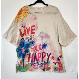 Natural Life Live Happy Watercolor Painting Style Short Sleeve Cotton T Shirt OS
